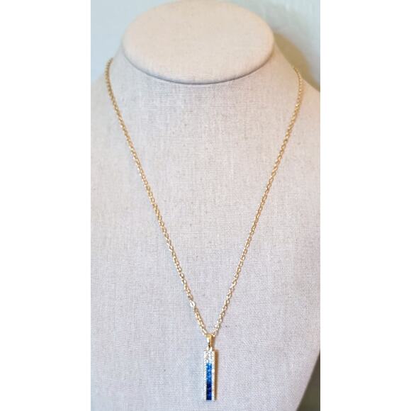 Vince Camuto Blue Ombre Channel Set Crystal Gold Tone Necklace NWOT - Picture 1 of 8